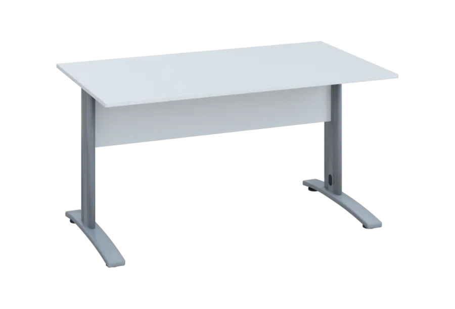 EPK 18 - 14 stůl kancelářský, kovová podnož stříbrná, deska 18 mm, široký 1400 mm, bílá